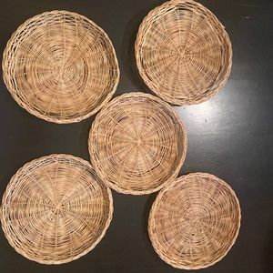 Vintage Rattan Plate Holders Set of 5
